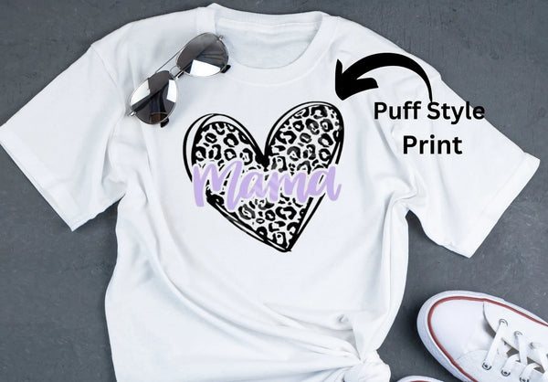 Leopard Print Heart with Lavender Mama T-Shirt Design