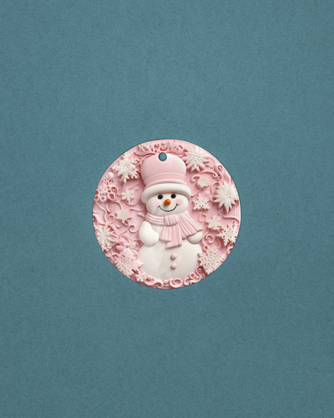 3D Design Pink Snowman Ornament