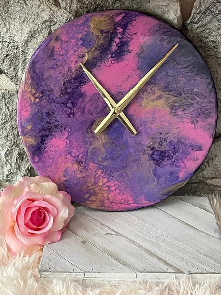 12" Round Purple, Pink & Gold Abstract Wall Clock