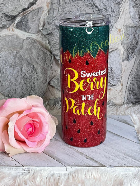 Strawberry Tumbler with Quote "Sweetest Berry in the Patch"