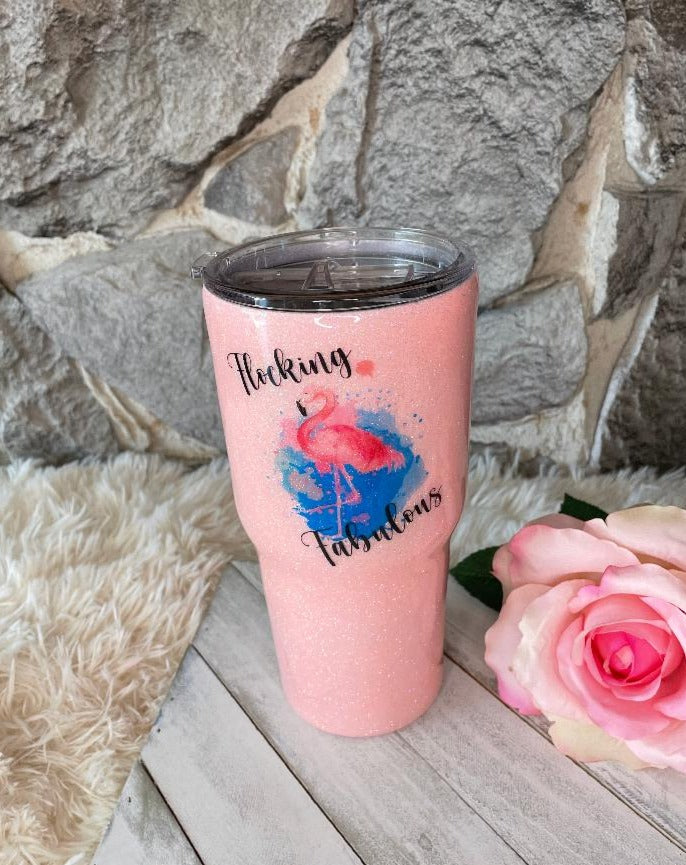 Pink and Glitter Personalized Tumbler, Sublimation Skinny Tumbler, Wine Mug