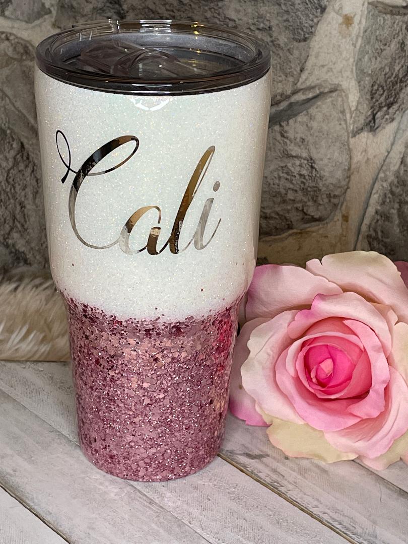 Monogram Rose Gold Glitter Girly Glam Thermal Tumbler