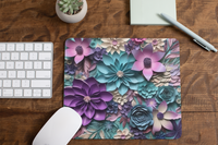 3D Pink,Purple and Blue Flowers Mouse Pad