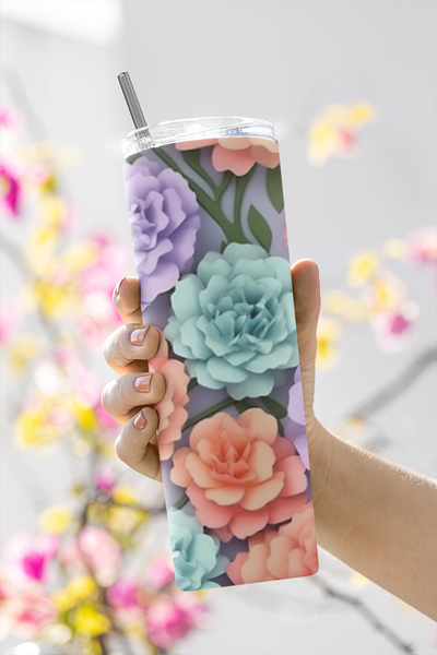 3D Pastel Floral Sublimation Tumbler