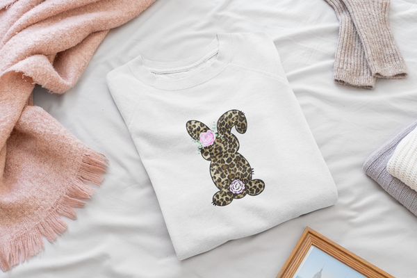 Leopard Print Bunny with Floral Accents Apparel