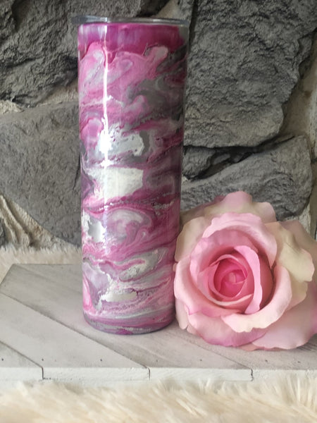 Pink and Silver Swirl Design Skinny Tumbler