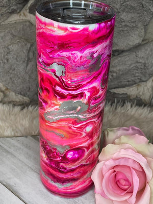 Pink and Silver Swirl Design Skinny Tumbler – Vickie's Creation