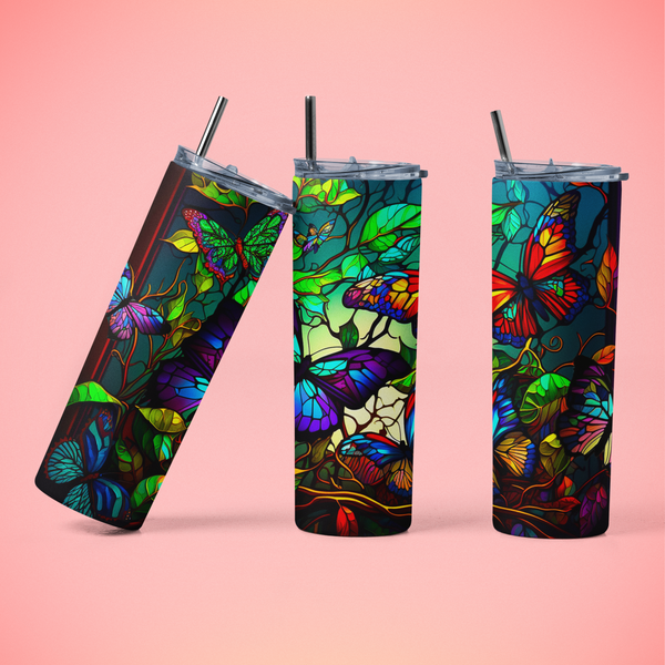 Stain Glass Butterfly  Sublimation Tumbler